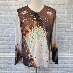 Flan Labs Rocket Soccer Jersey Mens M Brown Geo Long Sleeve Blokecore NEW